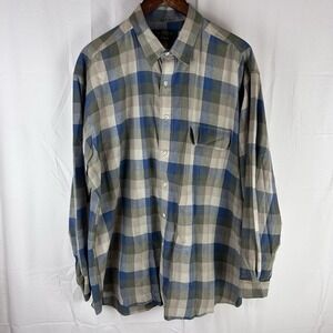 Orvis Long Sleeve Plaid Button Up Men's Size‎ XL 100% Cotton Blue Green